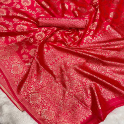 Traditional Banarasi Lichi Silk Saree with Rich Woven Border & Blouse Piece